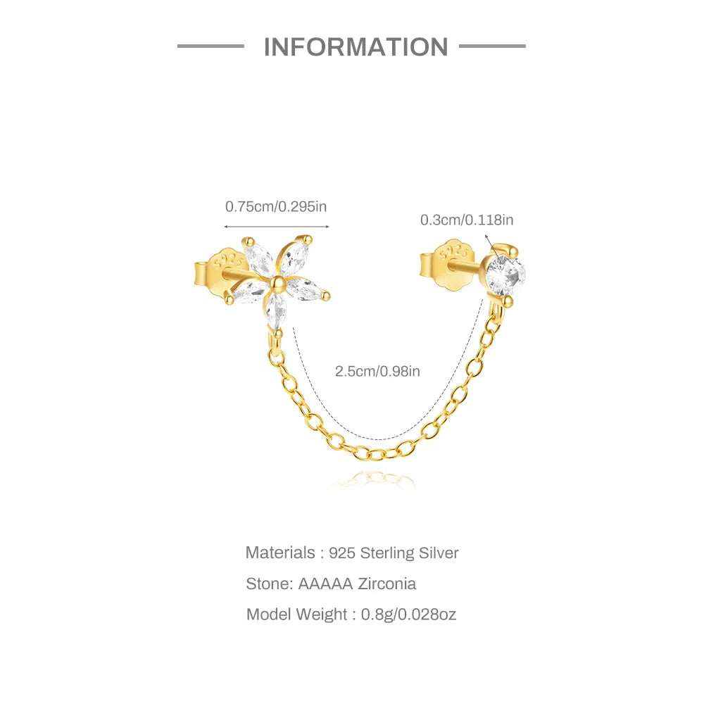 CANNER 1PC 925 Sterling Silver Horse Eye Chain Tassel Zircon Drop Earrings For Women Ins Minimalism Geometric Earrings Gift