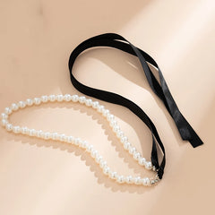 Wedding Party Jewelry Long Black Ribbon Choker Necklace For Women Elegant