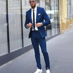 Blue Men Business Suits Slim Fit Custom Male Blazer Two-Button Men Formal