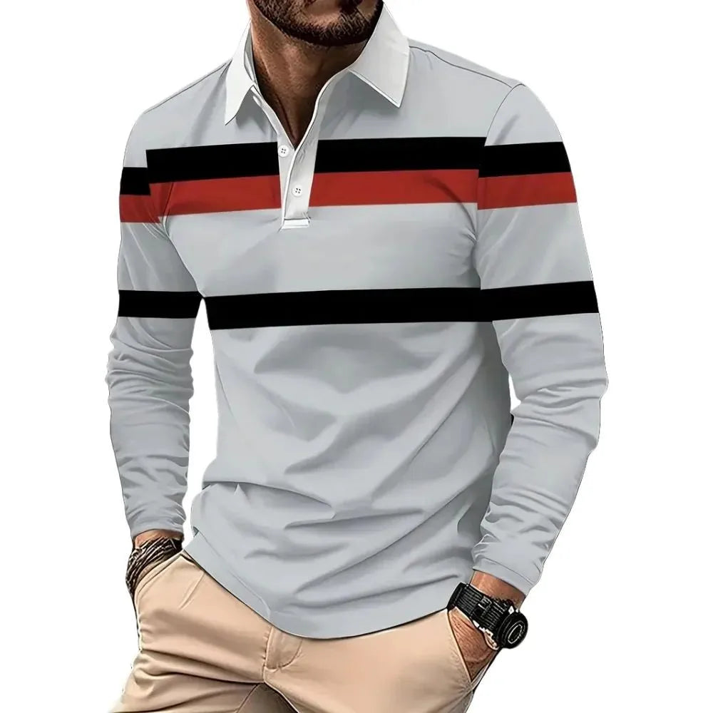 The new men's long-sleeved POLO shirt for Spring and Autumn 2025 is casual comfortable and soft with 3D checkered print
