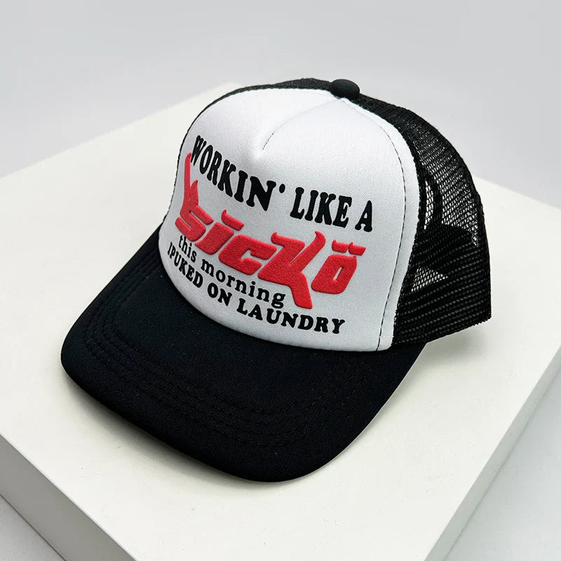 New American Style Men Women Cruise Printed Anime Letter Half Mesh Caps Sunshade Breathable Baseball Hats Versatile Fashion Cute