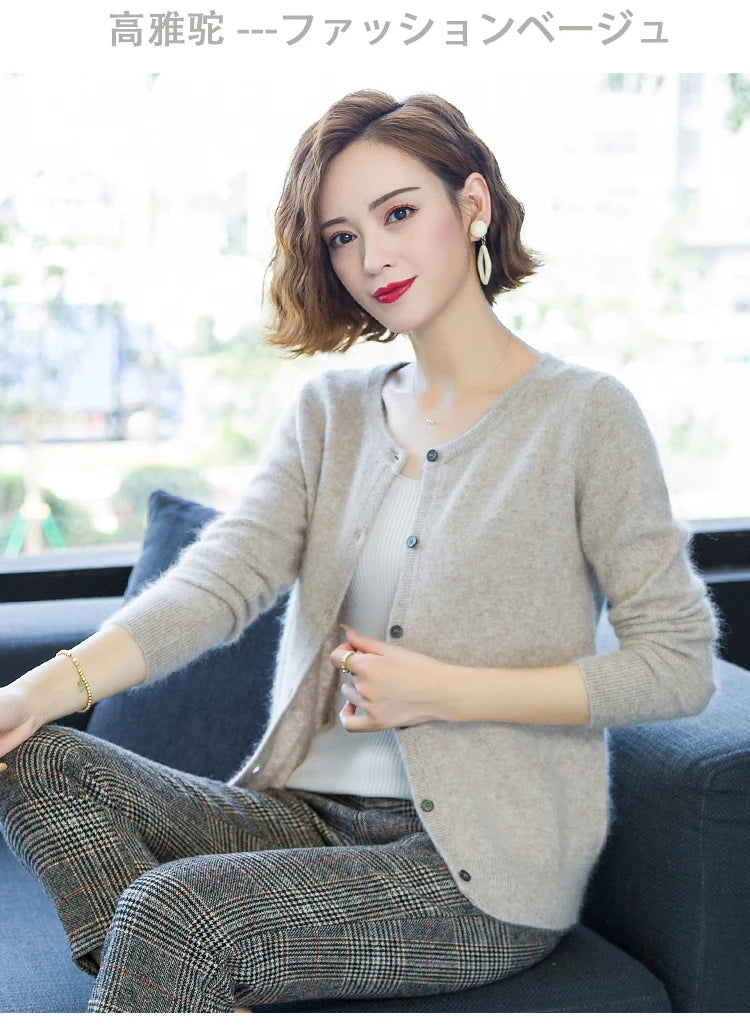 Women Cardigan Large Size Warm Pure Mink Cashmere Sweaters O-neck Loose Coat