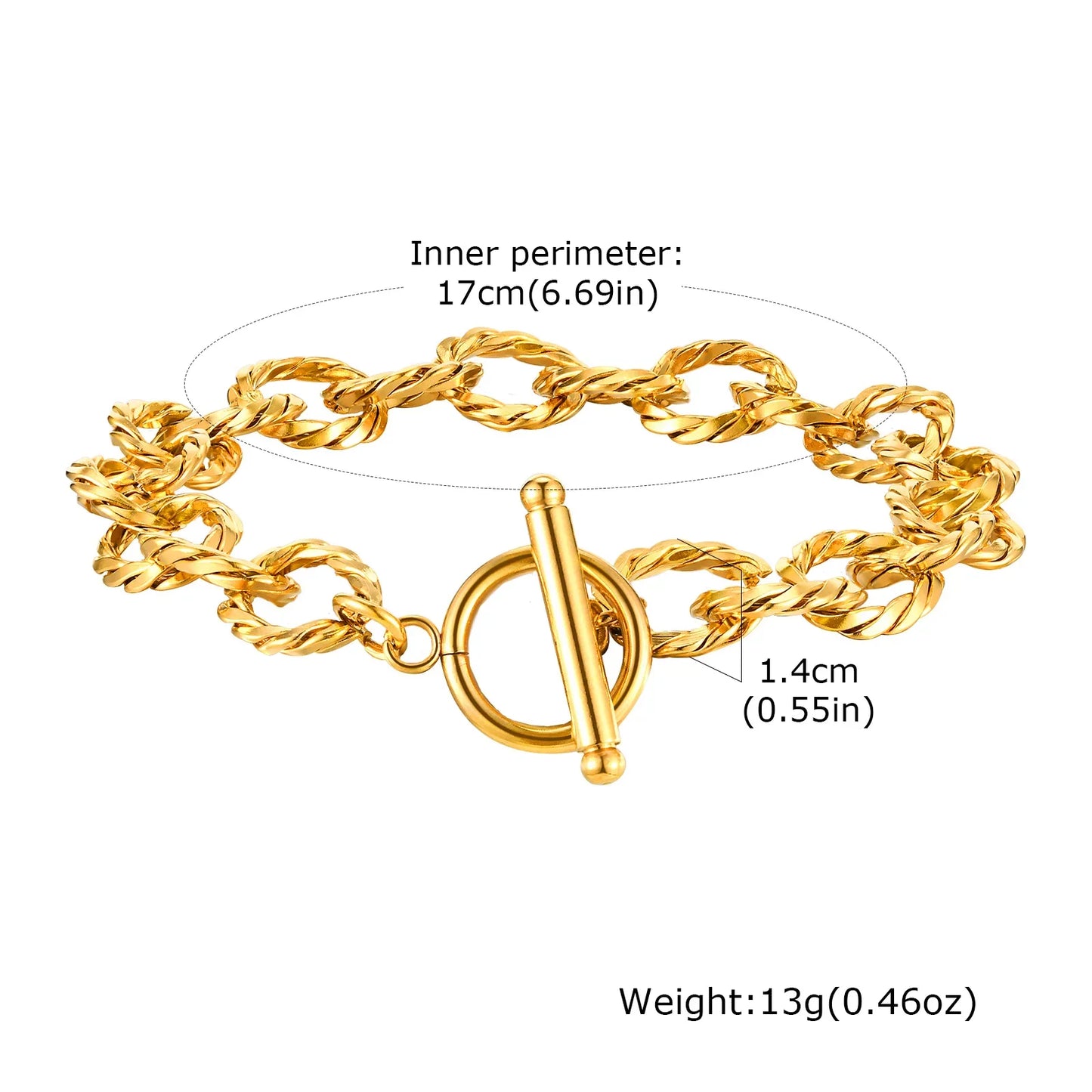 Chunky Bold Toggle Bracelets for Women, Stainless Steel OT Buckle Link Chain Bracelet Gold Plated Tarnish Free