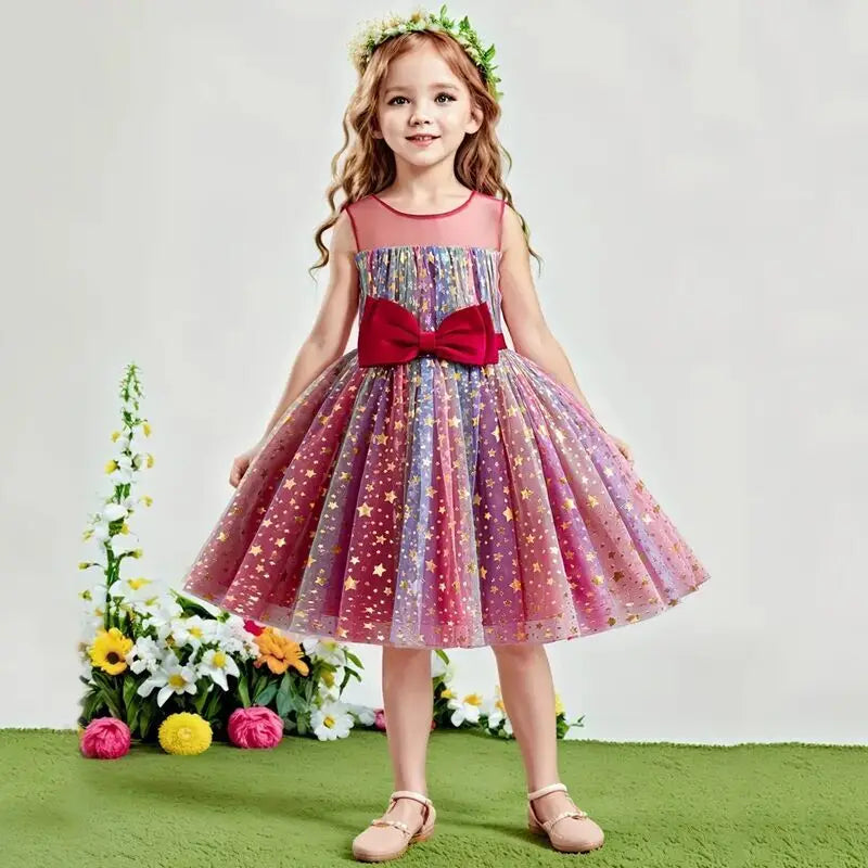 Girls Christmas Dress Princess Rainbow Sequin Wedding Birthday Party Gown