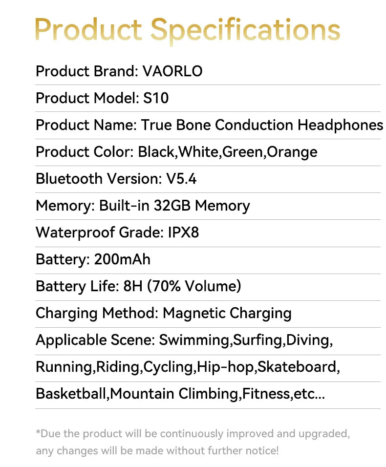 S10 Bluetooth 5.4 True Bone Conduction Headphone HIFI Music Headset 32GB MP3 Player LED Digital Display IPX8 Waterproof For Swim