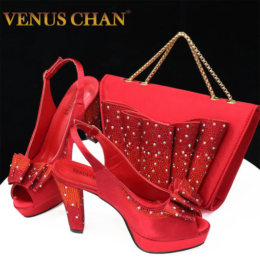 Venus Chan Fashionable Italian Women Shoes Matching Bag With Applique Mature African Ladies Super High Heels Sandals for Party