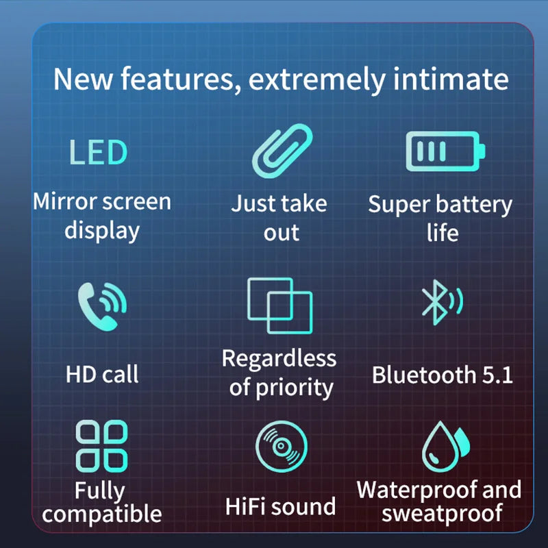 # Mirror Digital Display Wireless Bluetooth Headset 5.1 Touch Tws Business Sports Headset