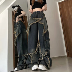 Fashionable Design Wide Leg Jeans Women Casual Trousers Plus Size Baggy Jeans