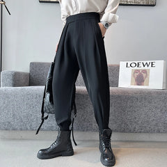 Spring Summer Mens Fashion Harem Pants Ankle Length Elastic Waist Tapered Pleated