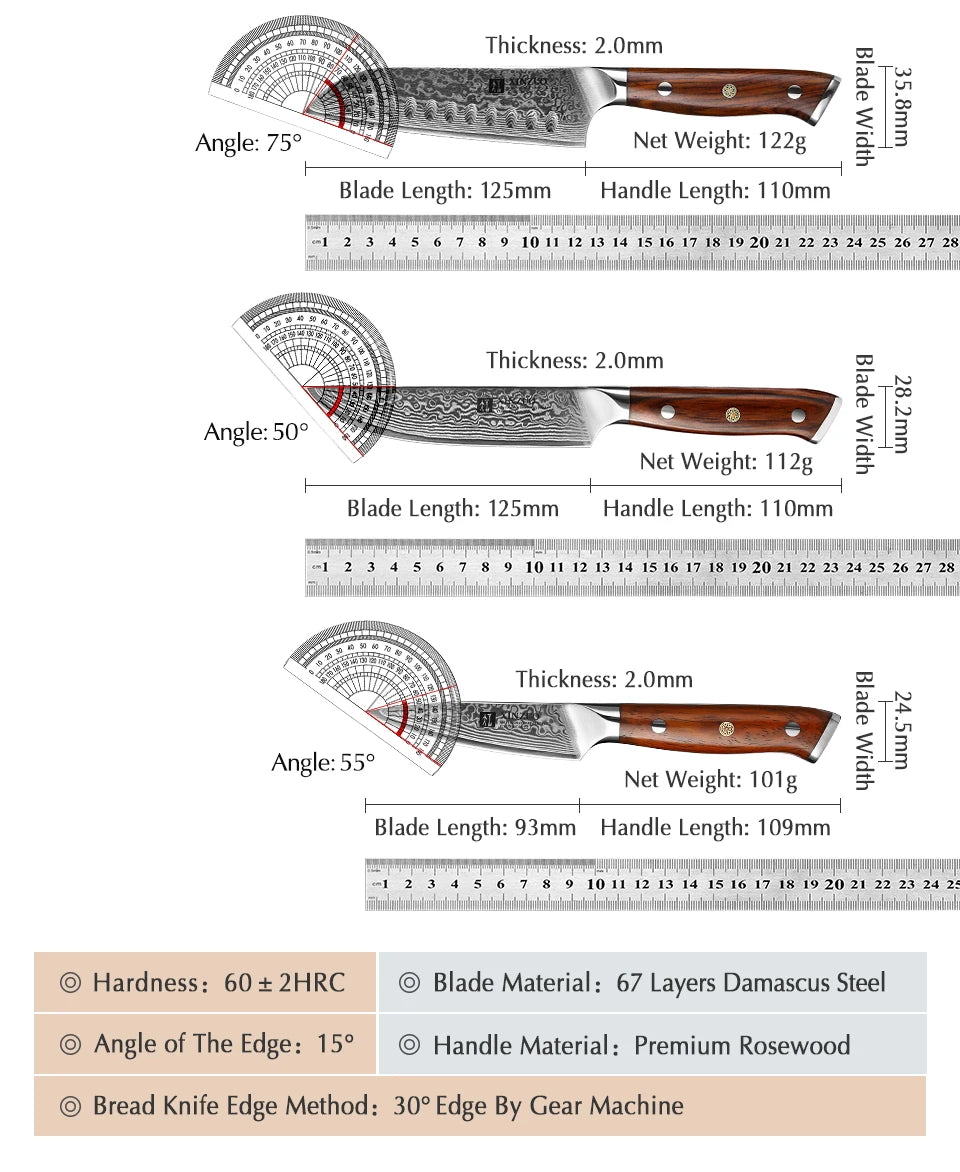 1-10 PCS Kitchen Knife 67 Layers Damascus Steel Chef Slicing Utility Paring Knife