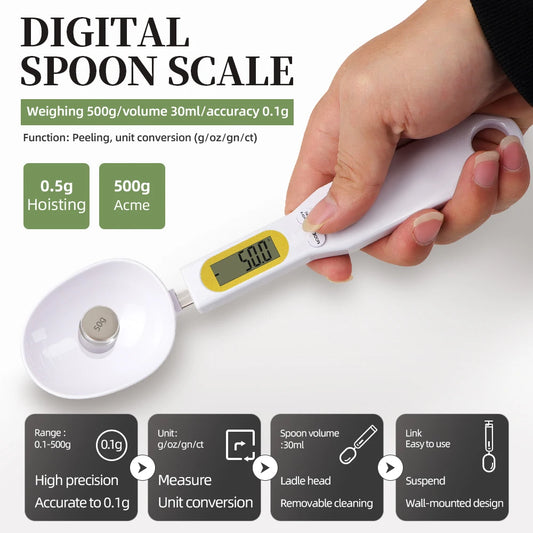 0.1g/500g LCD Digital Electronic Spoon Scale g/oz/gn/ct Flour Coffee Tea Sugar Spoon