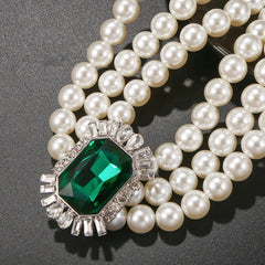 Multi Layered Simulated Pearl Green Crystal Choker Necklace Collar Statement