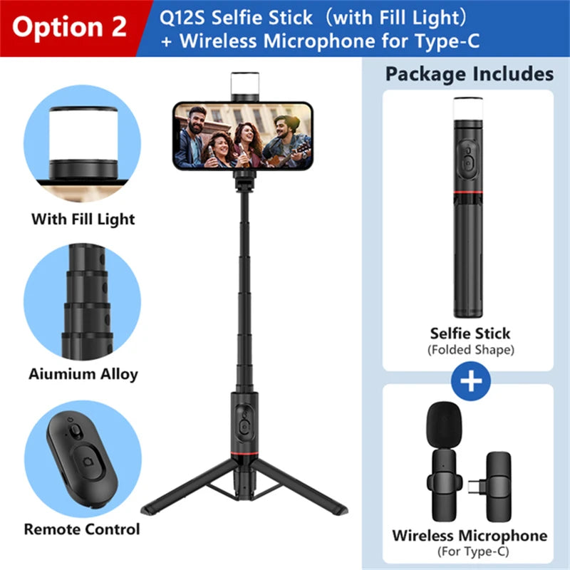 Portable Wireless Bluetooth Phone Telescopic Selfie Stick Tripod