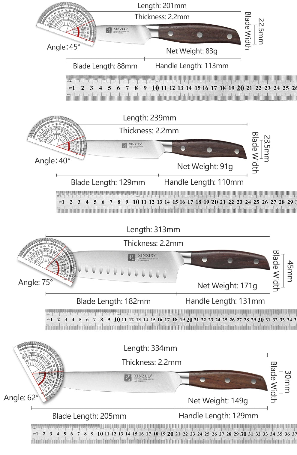 Professional Full 7 PCS Knife Set German 1.4116 Stainless Steel Kitchen Knives Sets