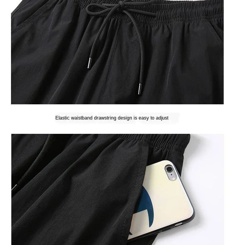 3/4 Length Men's Shorts Quick Drying Ice Silk Summer Breeches Male Long Calf Bermuda Board Beach Elastic Big Size Nylon Stretch