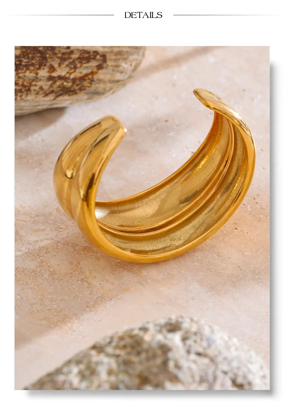 Yhpup 18K Golden PVD Plated Stainless Steel Double Layer Cuff Statement Bracelet Bangle Smooth Metal Texture Attractive Jewelry