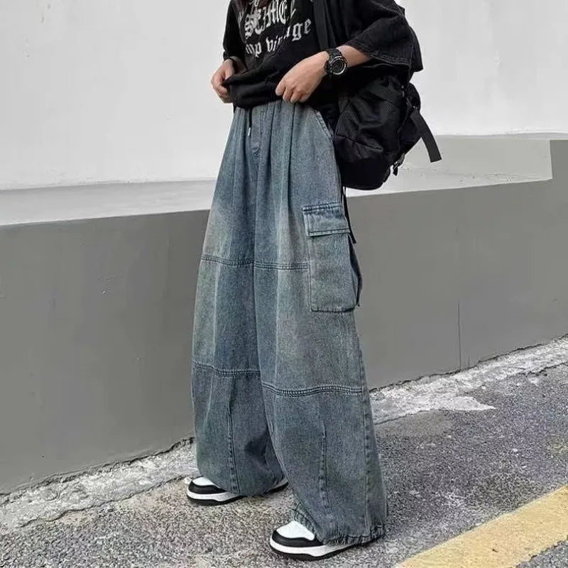 Y2k Baggy Cargo Jeans for Men Oversize Wide Leg Denim Pants Male