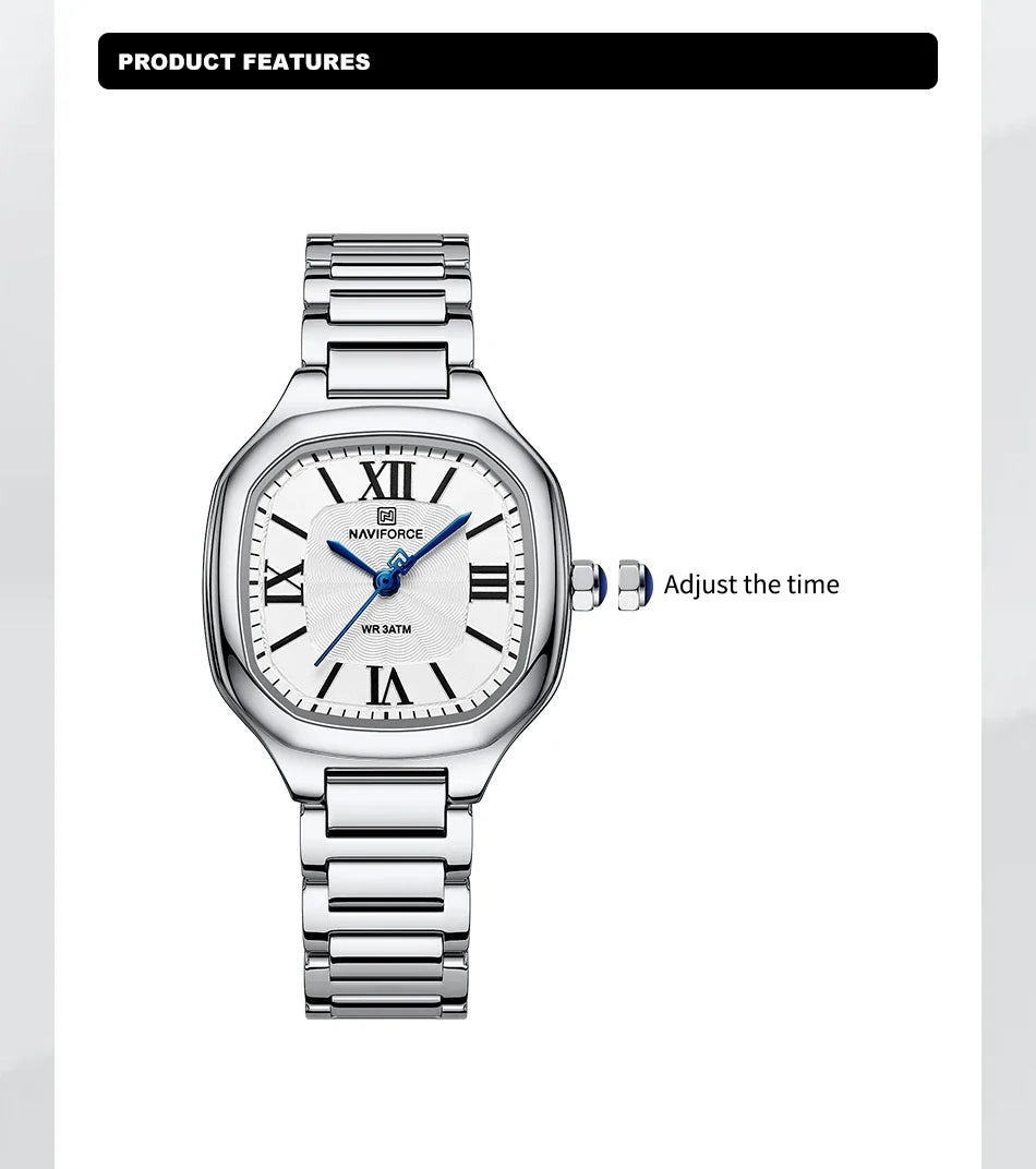 NAVIFORCE Brand High Quality Women Quartz Watch Stainless Steel Strap Casual Elegant Waterproof Wristwatch Relogio Feminino 2024