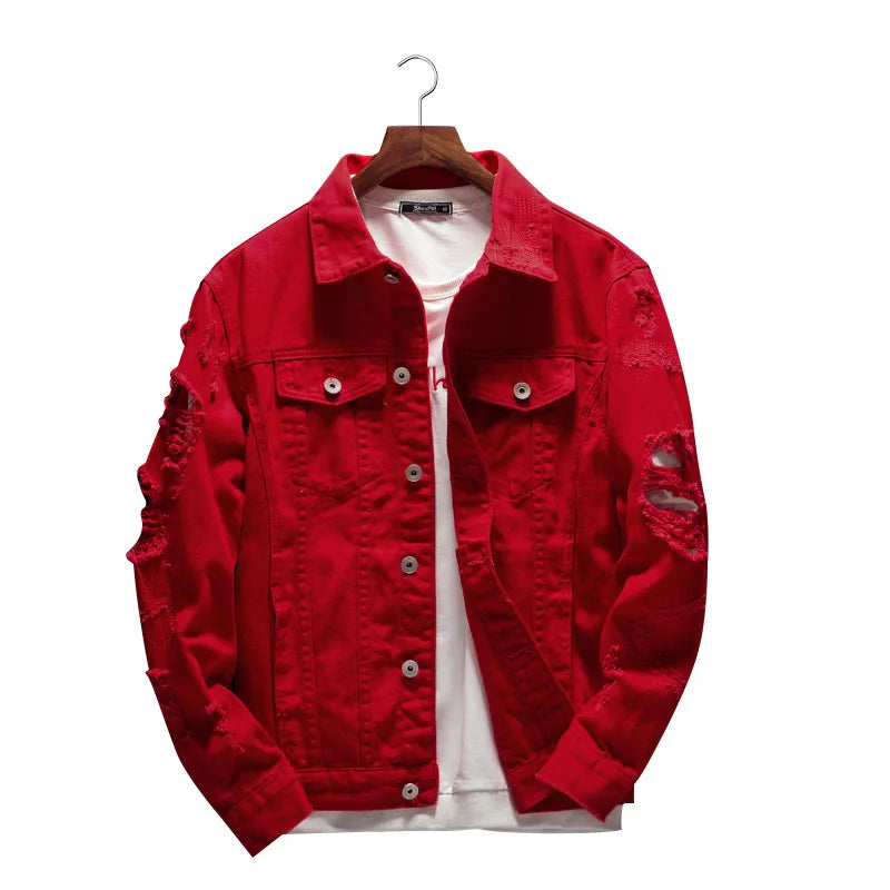 Hip-hop Men's Denim Jackets Streetwear Casual Cotton Classic Slim Jeans Coat