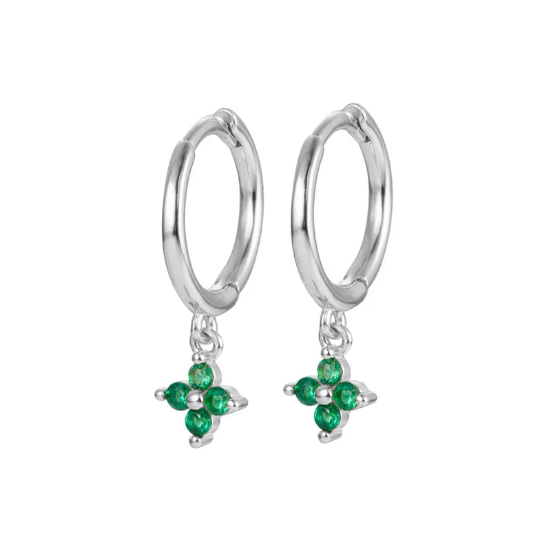 WANTME 925 Sterling Silver Romantic Color Zircon Three-petal Flower Stud Earrings for Women Fashion Huggies Piercing Jewelry
