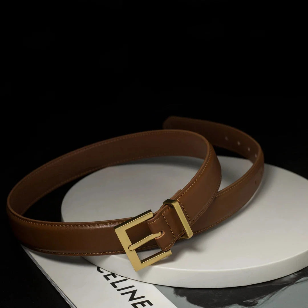 New Luxury Double Genuine Leather Belt for Women Jeans Casual Dress Square Alloy Buckle Ladies Trendy Belts Fashion Waistband