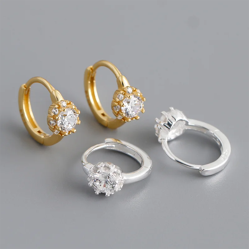WANTME 925 Sterling Silver Luxury Shiny Zircon Huggies Hoop Earrings for Women Fashion Elegant Charms Wedding Party Jewelry Gift