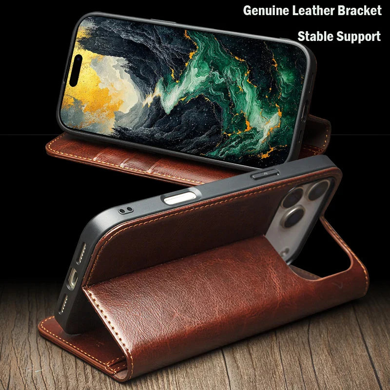 QIALINO Case for iPhone 17 Pro Max Luxury Ultra Slim Handmade Genuine Leather Wallet Card Slot Flip Cover for iPhone 17 Pro/Air
