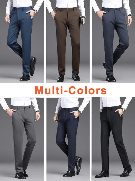 Autumn Men's Pants Stretched Nylon Slim Fit Chinos Male Business Casual Work Straight Long Slacks Male Suit Trousers