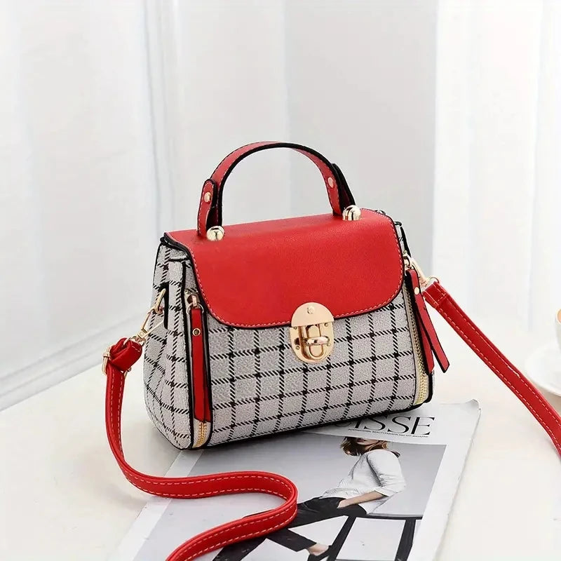 Women Trendy Flap Shoulder Bag PU Leather Crossbody Bag Simple Plaid Designer