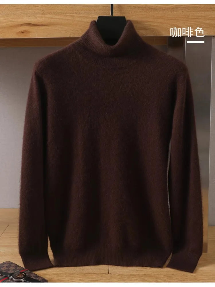 Men's 100% pure Mink velvet Cashmere Sweater High Lapels Pullovers Knitted Winter