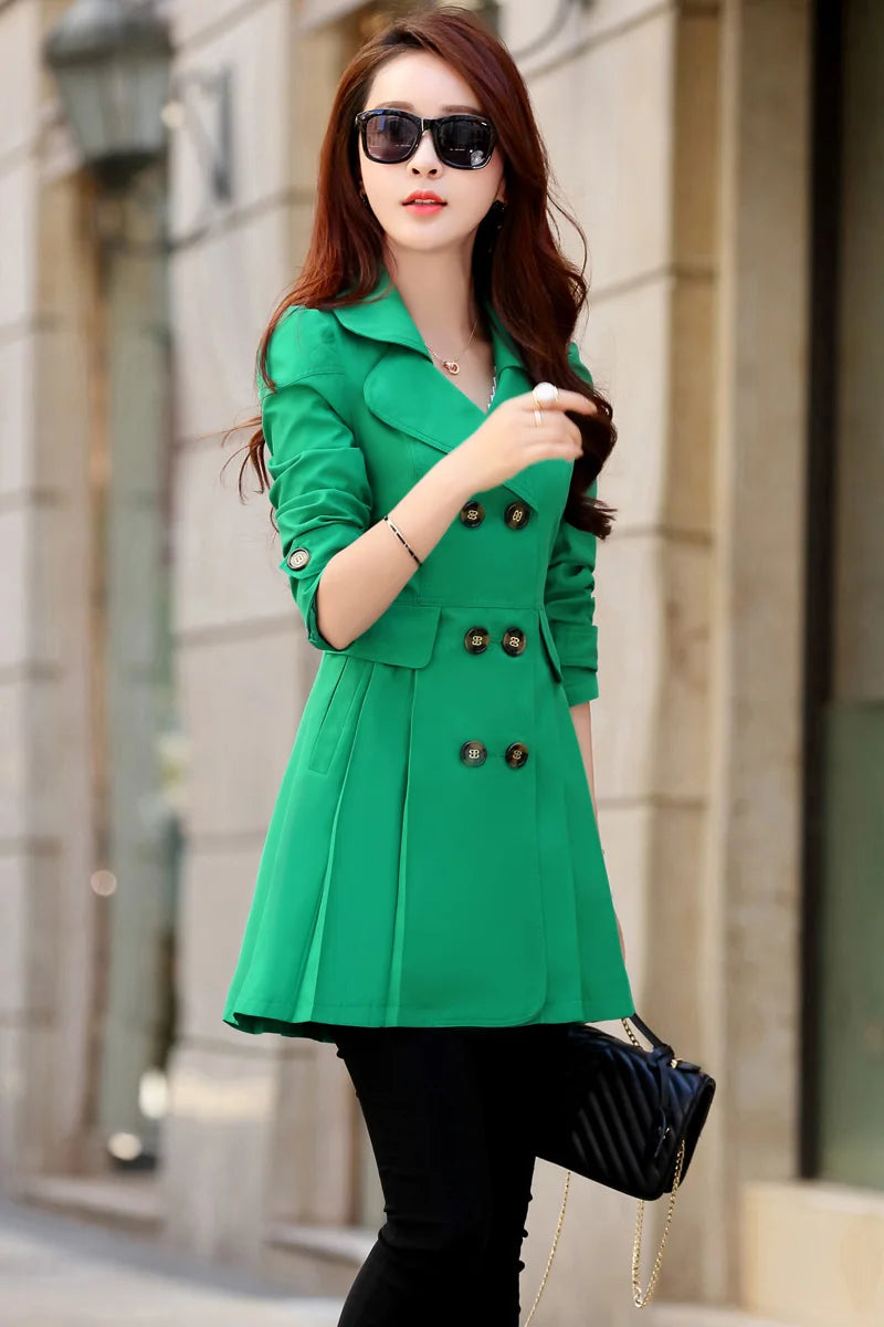 Trench Coat Women Double-Breasted Trench Coat Lace Female Autumn Casual Coats