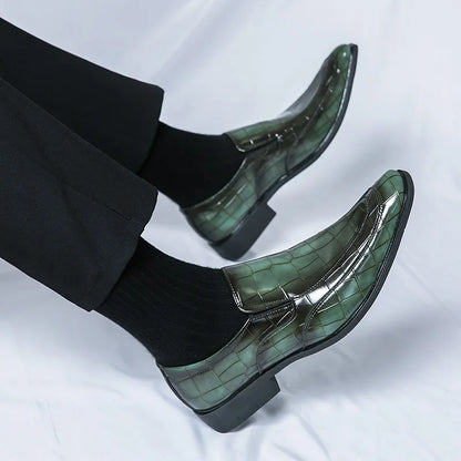 British Style Men Oxfords Fashion Green Plaid Leather Shoes For Men Dress Shoes Business Men's Formal Shoes Social Masculino