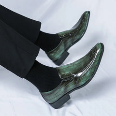 British Style Men Oxfords Fashion Green Plaid Leather Shoes For Men