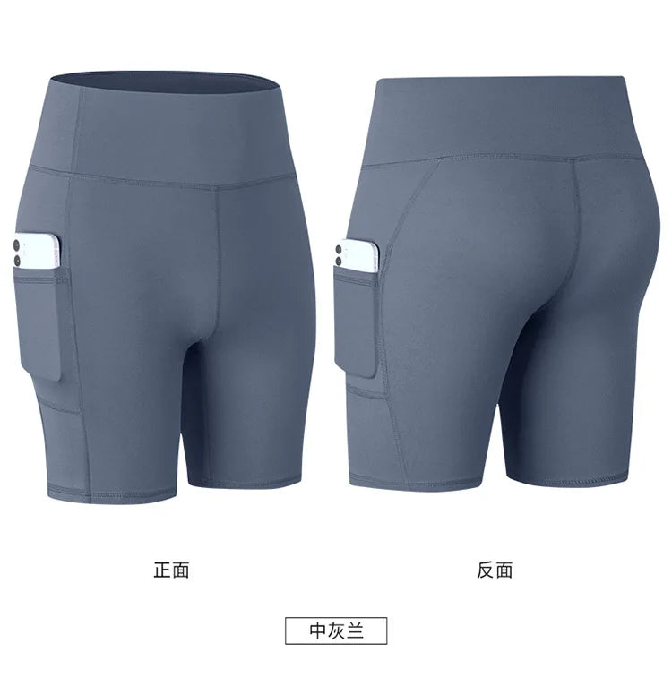 Women's printed nude yoga shorts with pockets skin-friendly tight stretch quick-drying sports fitness hiking running shorts