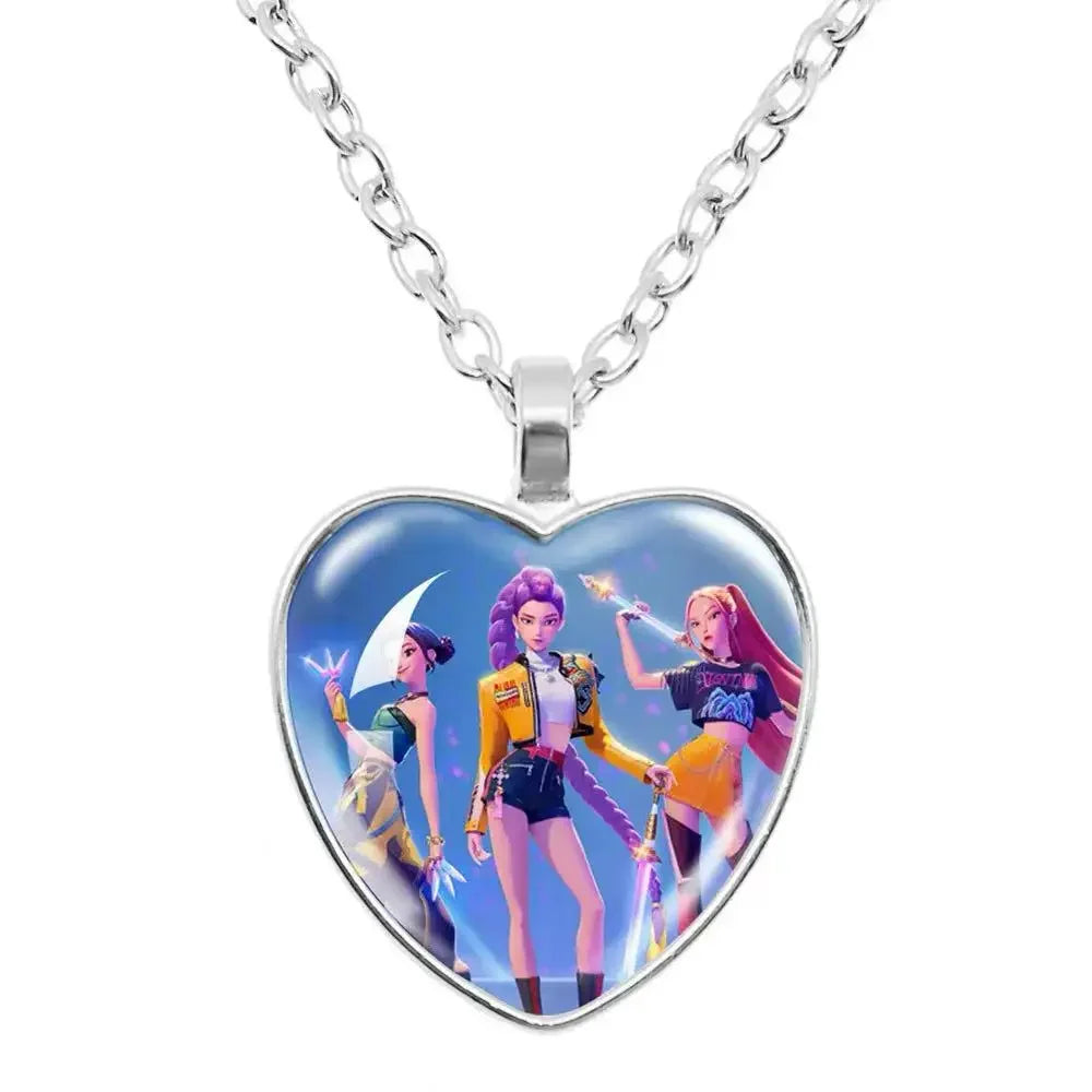 KPop Demon Hunters Heart Necklace - Rumi Zoey Mira Anime Film Alloy Jewelry Pendant for Fans Gifts