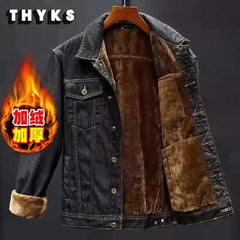 Plush Thicken Denim Jackets Men Fashion Winter Casual Solid Classic Loose Jeans Coats