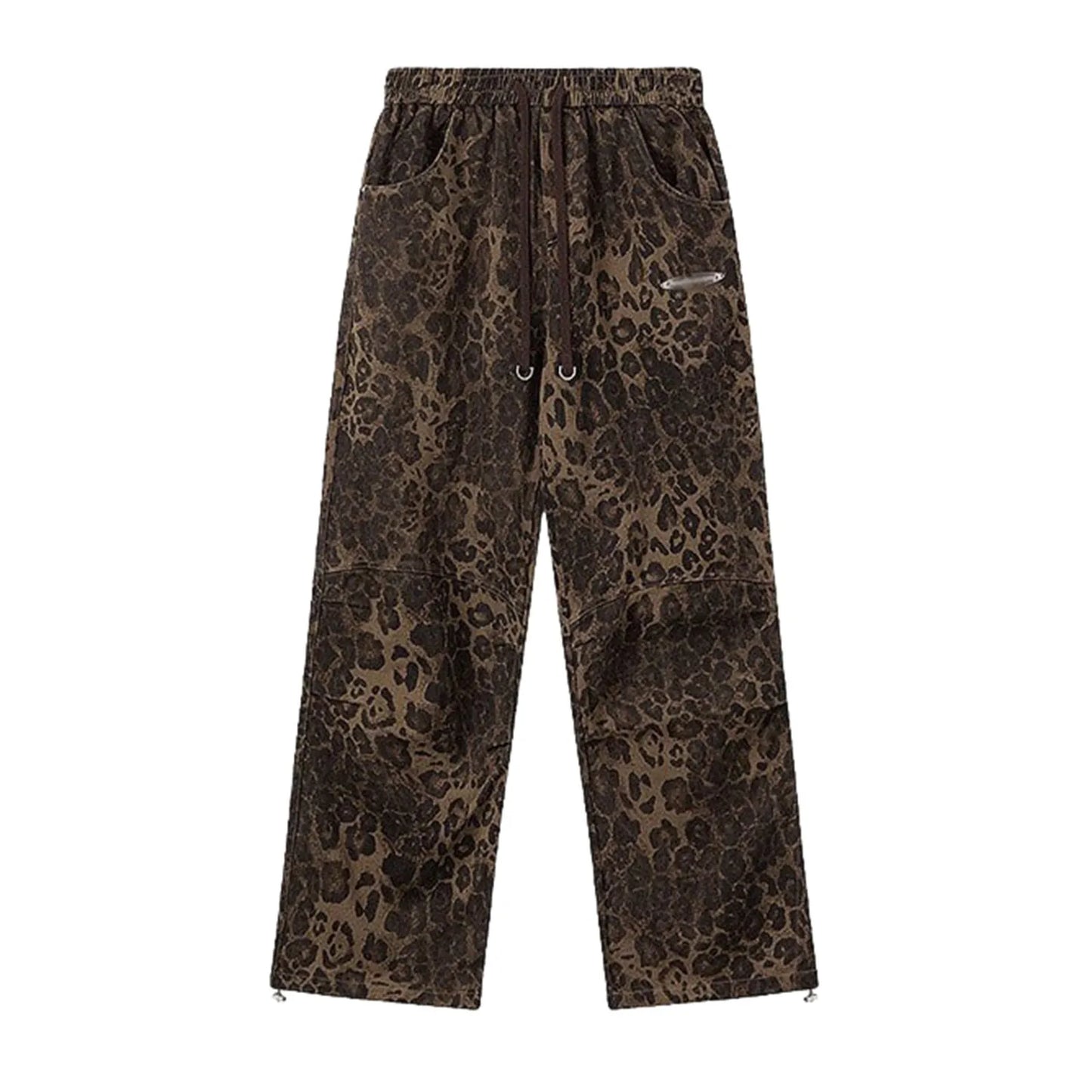 Women Leopard Print Jeans Straight Leg Dance Cargo Pants Hiphop Streetwear
