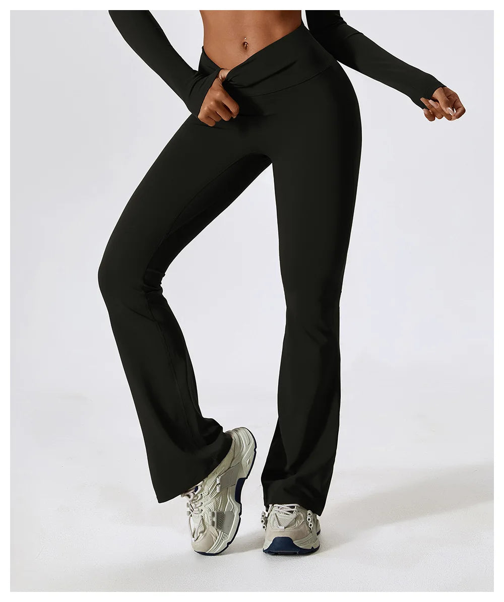 Women Wide-leg Pants Yoga Leggings Tights High Waist Leisure Flared Pants Dance