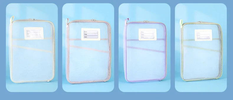 1 Pcs A4 Transparent File Subject Classification Thickened 5 Colors Mesh Simple Hand Storage Bag