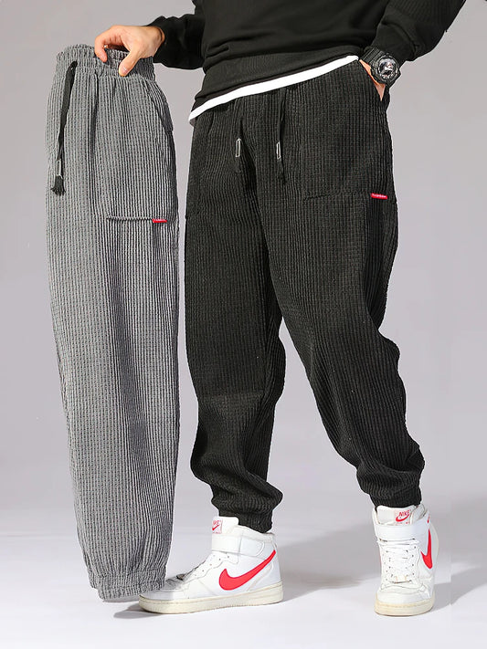 Baggy Corduroy Sweatpants Men Solid Color Casual Autumn Winter Tech Fleece Sport