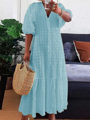 Plus Size Women Shirt Dress Summer V Neck Buttons Half Sleeve Long Maxi