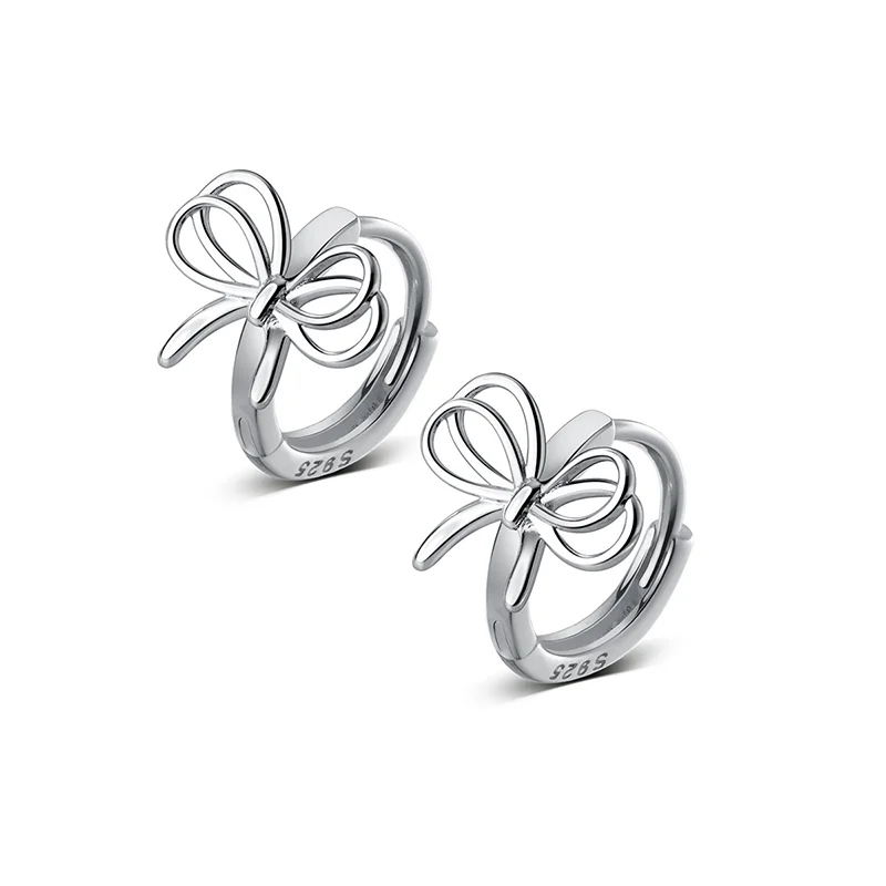 WANTME 925 Sterling Silver Hollow Romantic Bow Huggies Ear Hoops Earrings for Women Fashion Elegant Charm Party Jewelry Gifts