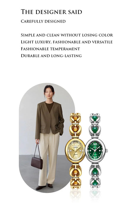 Ladies Watch Light Luxury Brand National Style Zulu Green Bracelet Advanced Bead Waterproof Women Fashion Quartz Wristwatches