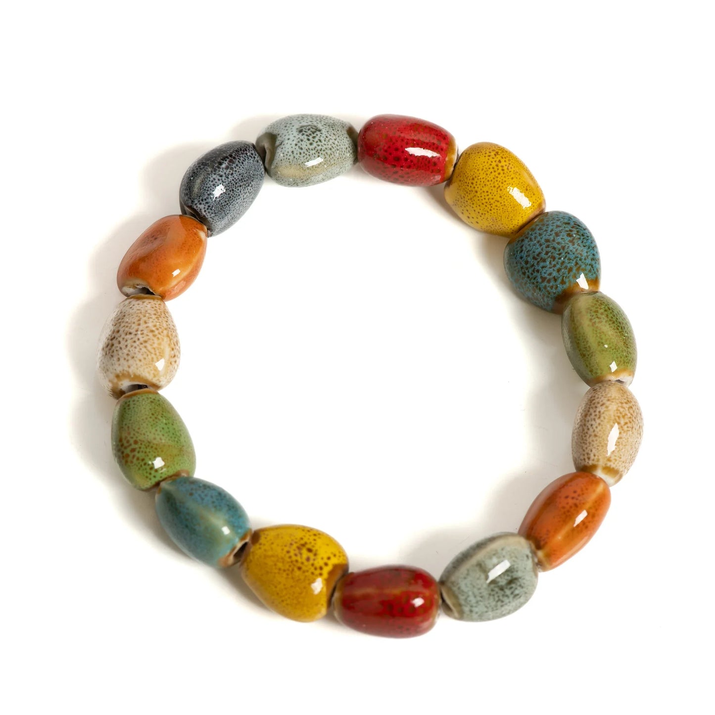 Handmade Colorful Starfish & Seashell Ceramic Beaded Bracelet Boho Beach Jewelry Elastic Wristband for Women & Teens S001186