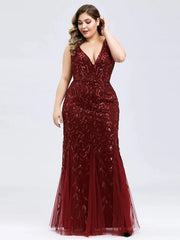 Women Plus Size Long Dresses Summer V-Neck Formal Luxury Mesh Sequin Chic Elegant