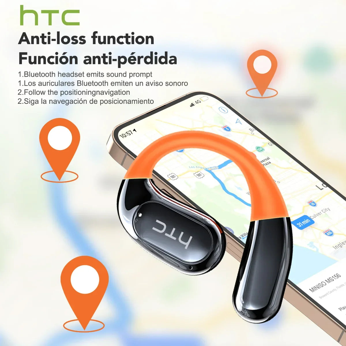 HTC NE27 Wireless Headphones AI Translator Earbuds OWS Sports Bluetooth Earphones Glowing Earhook Customizable Wallpaper Screen