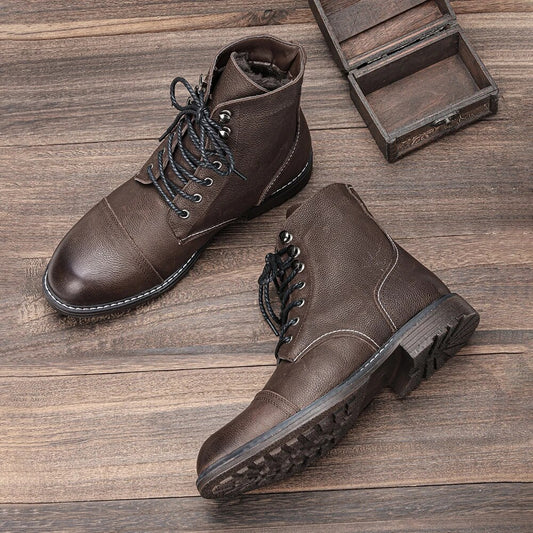 Men Winter Boots Non-Slip High Quality Genuine Leather  Warm Snow Boots Men