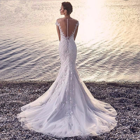 White Bridesmaid Dresses: Mermaid Vestidos De Novia Cap Sleeve Wedding Dresses
