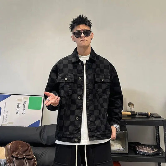 Male Jean Coats Outwear Black Wide Shoulders Men's Denim Jacket