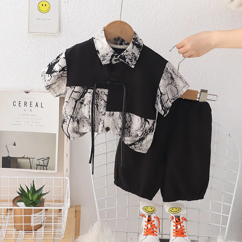 New Children Summer Baby Boys Chinese Style Kids Clothes Suit Casual Cotton T-Shirt Shorts 2Pcs/Sets Toddler Infant Outfits